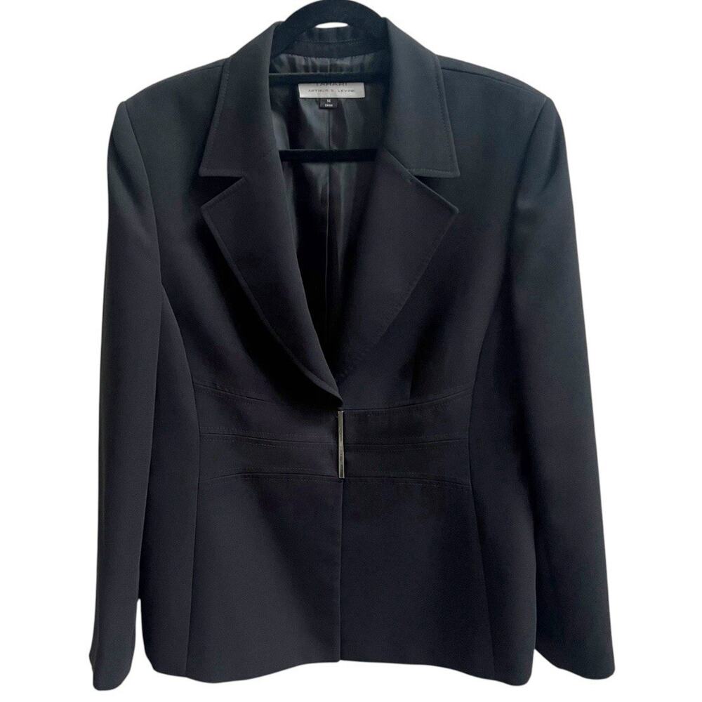 Tahari Arthur S. Levine Women Black Blazer Jacket 14 One Metal Button Workwear